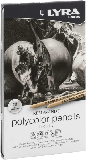 Lyra Rembrandt Polycolor Colored Pencils - 12 Grey Professional Colored Pencils for Artists and Students - Vibrant Smooth Colored Pencils for Drawing Coloring Sketching Portraiture and More