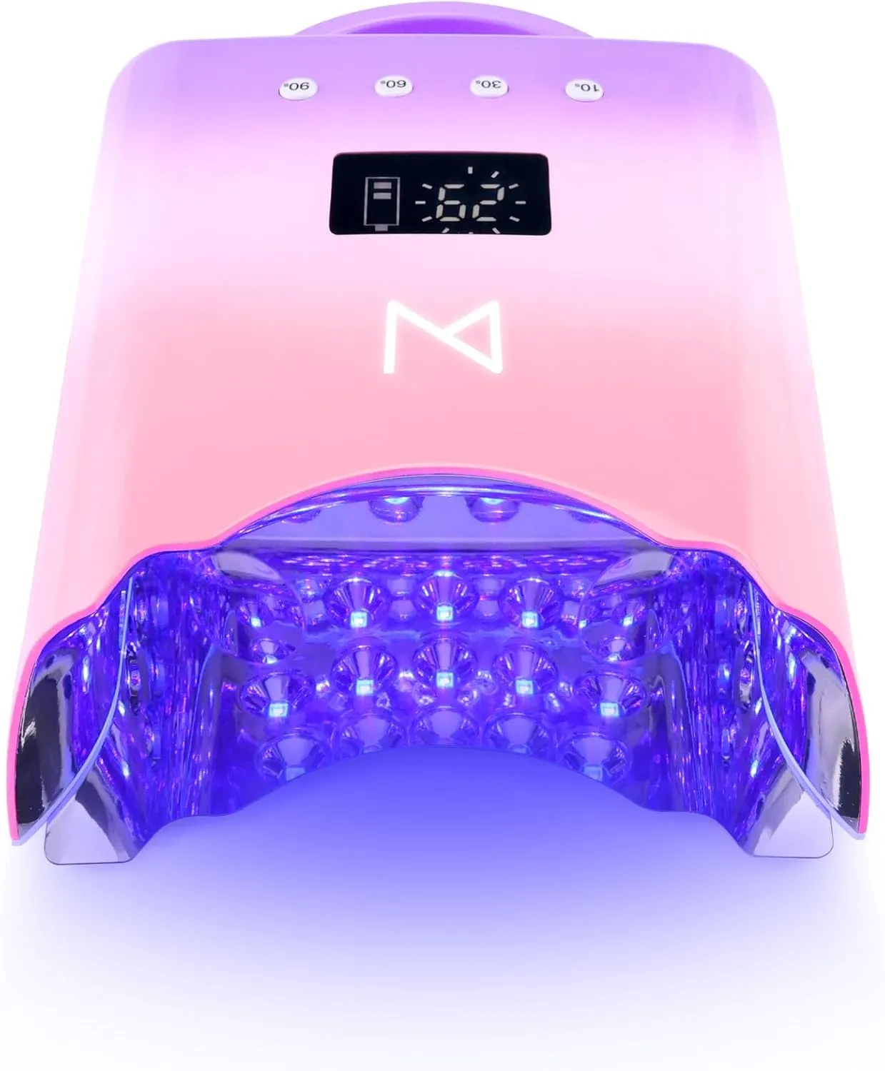 M - NEO Cordless & Rechargeable Nail Curing Lamp 78W with 4 LCD Time Display Timer, Auto Sensor, and Spacious Interior for All Hand Sizes and Nail Lengths (Gradient Purple Pink)