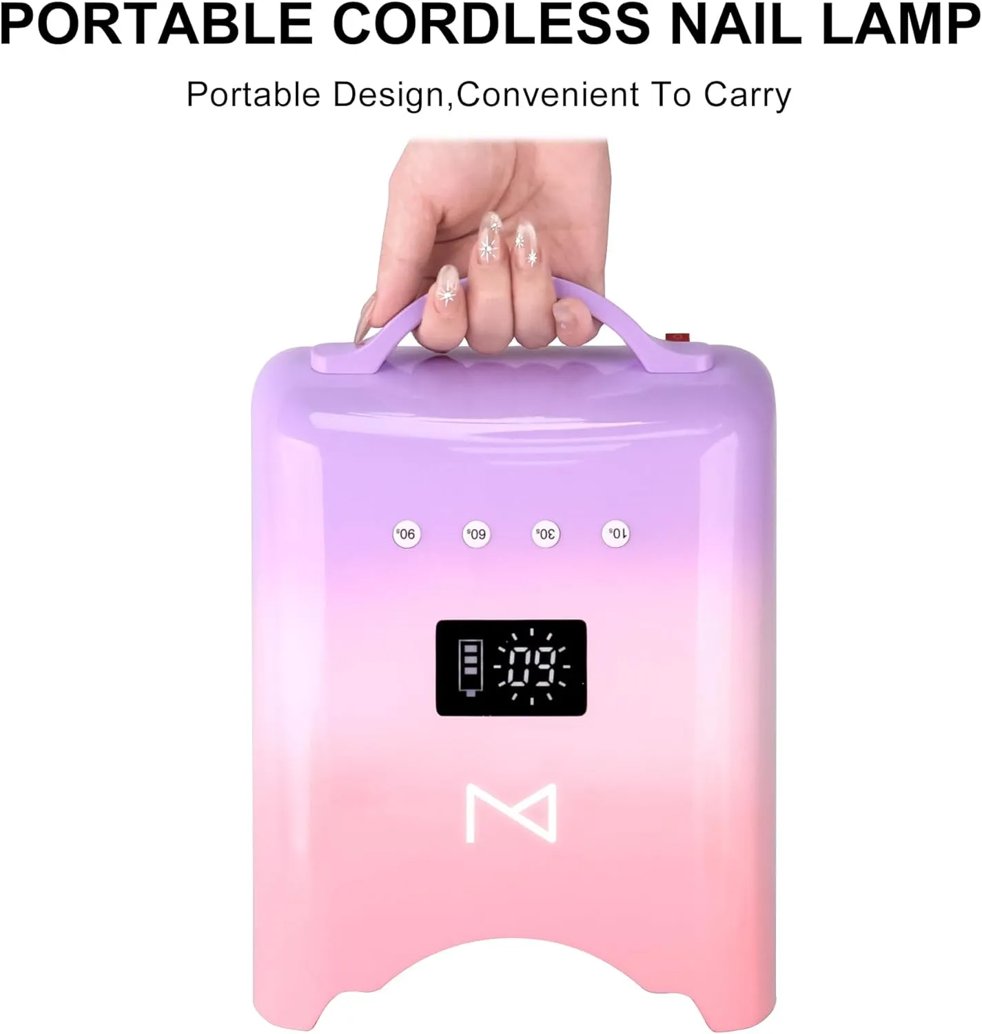 M - NEO Cordless & Rechargeable Nail Curing Lamp 78W with 4 LCD Time Display Timer, Auto Sensor, and Spacious Interior for All Hand Sizes and Nail Lengths (Gradient Purple Pink)