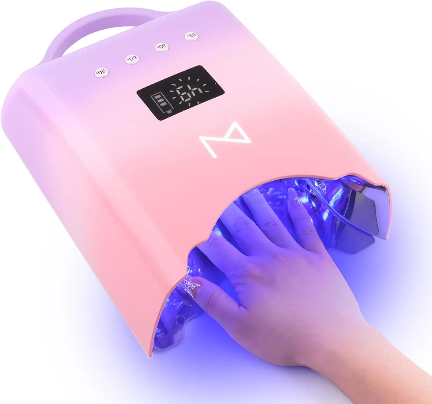 M - NEO Cordless & Rechargeable Nail Curing Lamp 78W with 4 LCD Time Display Timer, Auto Sensor, and Spacious Interior for All Hand Sizes and Nail Lengths (Gradient Purple Pink)
