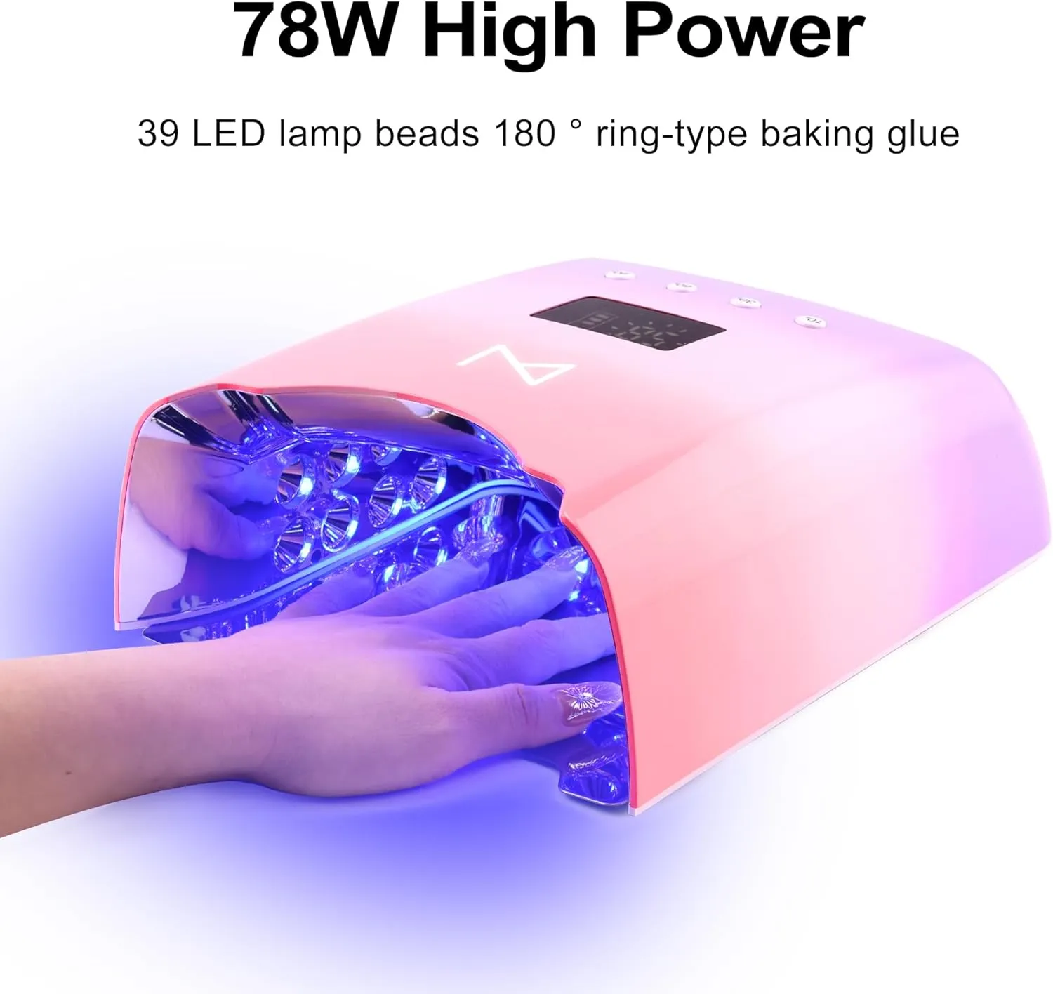 M - NEO Cordless & Rechargeable Nail Curing Lamp 78W with 4 LCD Time Display Timer, Auto Sensor, and Spacious Interior for All Hand Sizes and Nail Lengths (Gradient Purple Pink)