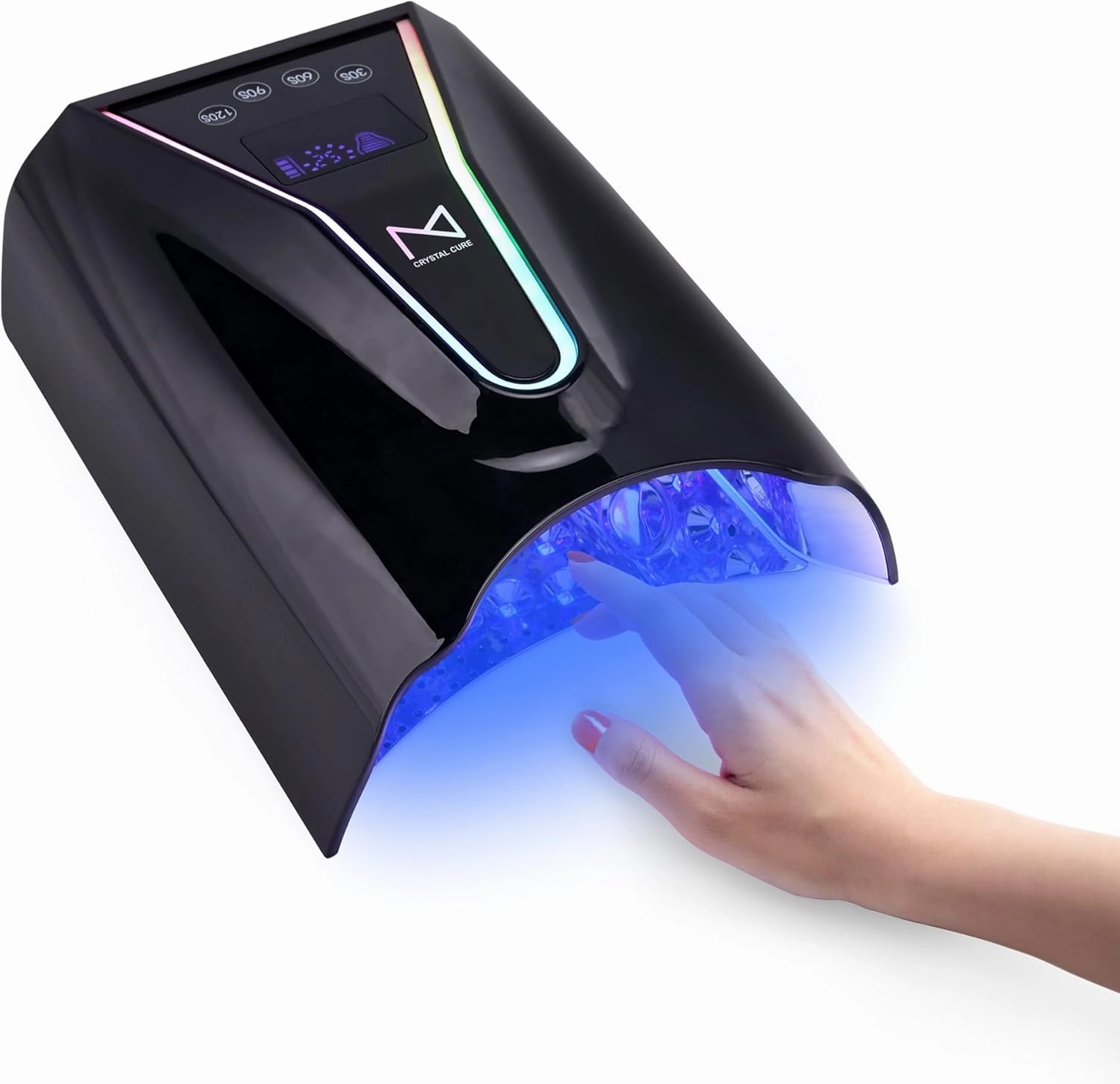 M - Crystal Cure 128W UV/LED Nail Lamp | Fast Curing with 45 Powerful 365nm 405nm LEDs | Cordless, Rechargeable, Auto Sensor | Professional Gel Nail Dryer for Manicures & Pedicures (Black)