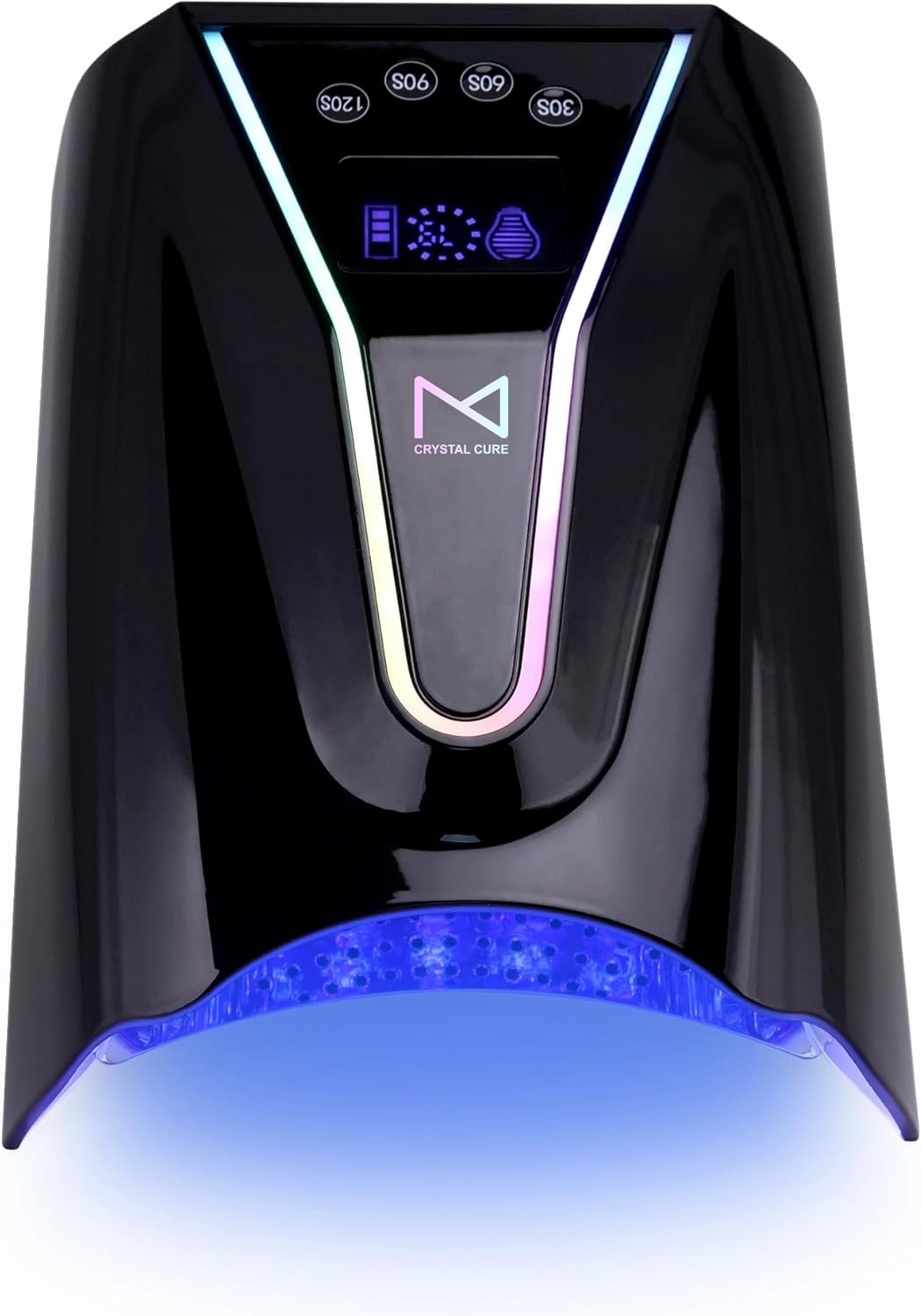 M - Crystal Cure 128W UV/LED Nail Lamp | Fast Curing with 45 Powerful 365nm 405nm LEDs | Cordless, Rechargeable, Auto Sensor | Professional Gel Nail Dryer for Manicures & Pedicures (Black)