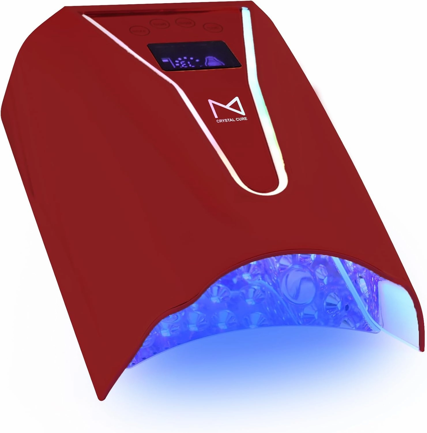 M - Crystal Cure 128W UV/LED Nail Lamp | Fast Curing with 45 Powerful 365nm 405nm LEDs | Cordless, Rechargeable, Auto Sensor | Professional Gel Nail Dryer for Manicures & Pedicures (Red)