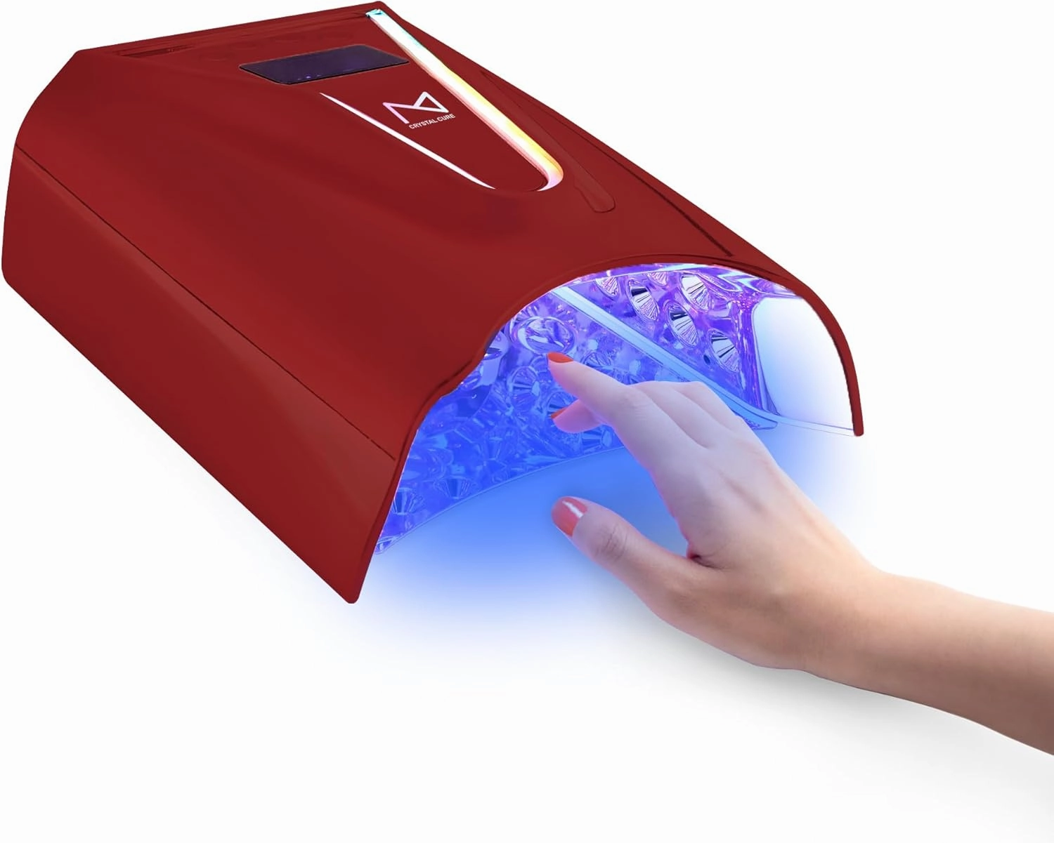 M - Crystal Cure 128W UV/LED Nail Lamp | Fast Curing with 45 Powerful 365nm 405nm LEDs | Cordless, Rechargeable, Auto Sensor | Professional Gel Nail Dryer for Manicures & Pedicures (Red)