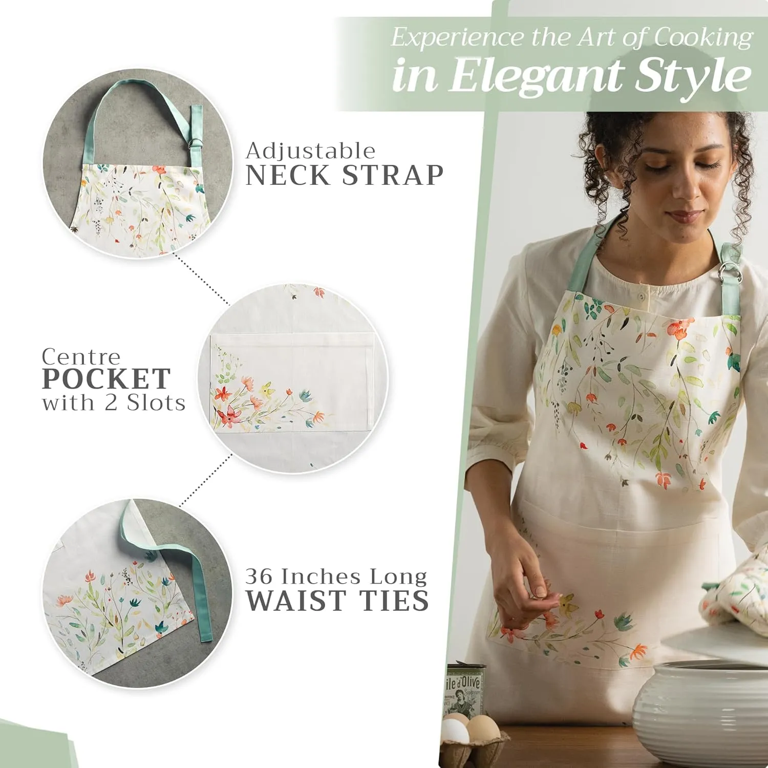Maison d'Hermine 100% Cotton Apron for women with Pocket Kitchen Chef Apron for Men Cooking Gardening Server Waitress Maid