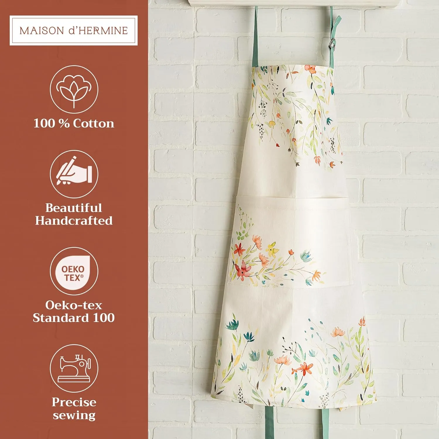 Maison d'Hermine 100% Cotton Apron for women with Pocket Kitchen Chef Apron for Men Cooking Gardening Server Waitress Maid