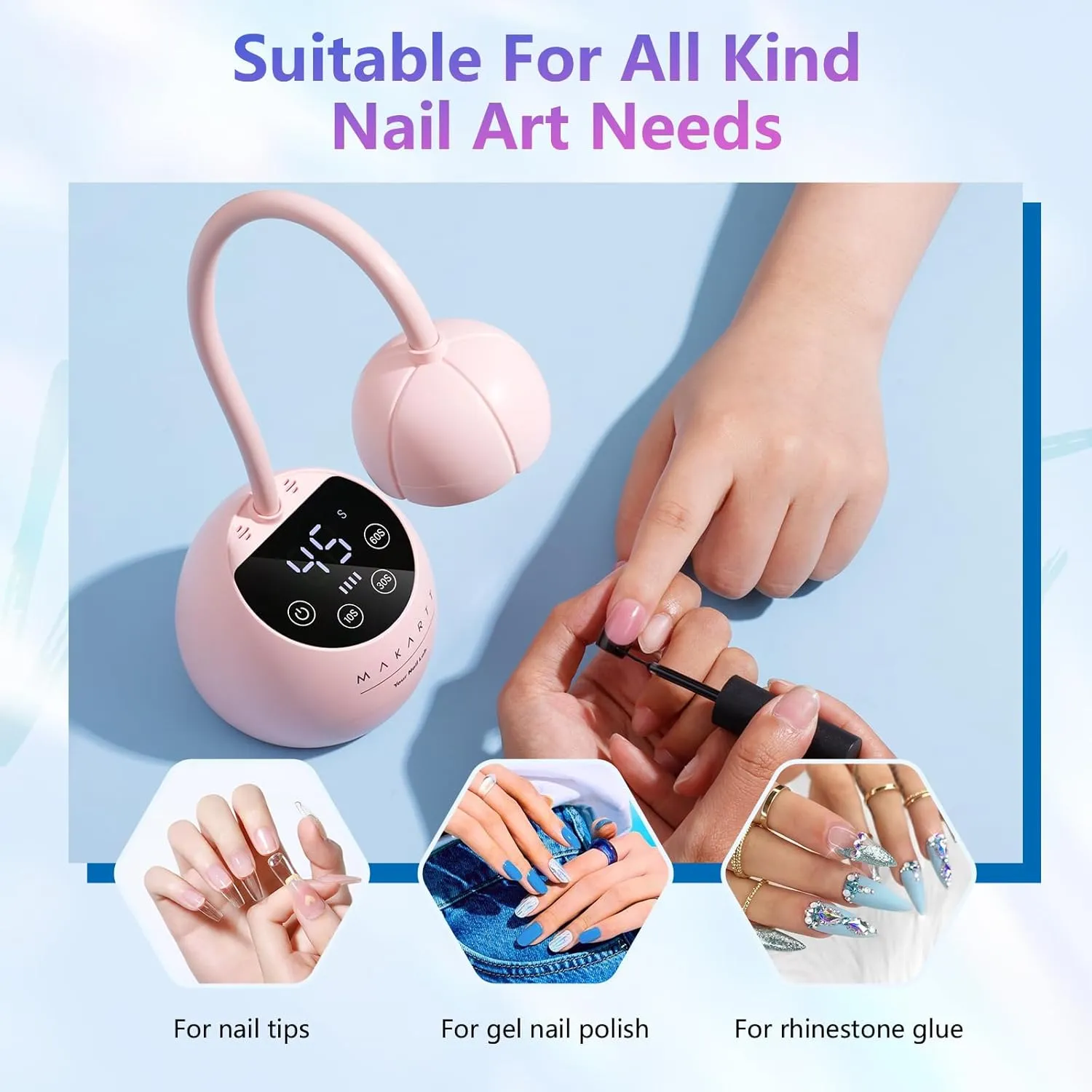 Makartt UV LED Nail Lamp - Gooseneck UV Light for Gel Nails Cherie Cordless USB 39W Nail Dryer Gel Lamp with 4 Times & Auto Sensor Professional Fast Flash Curing Polish Nail Art