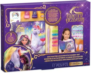 Make It Real: Unicorn Academy: Enchanted Unicorn Stationery Set - 17pc Journal Kit, Gel Pens-Stickers-Erasers-Gems, Diary, Netflix Series, Kids 6 
