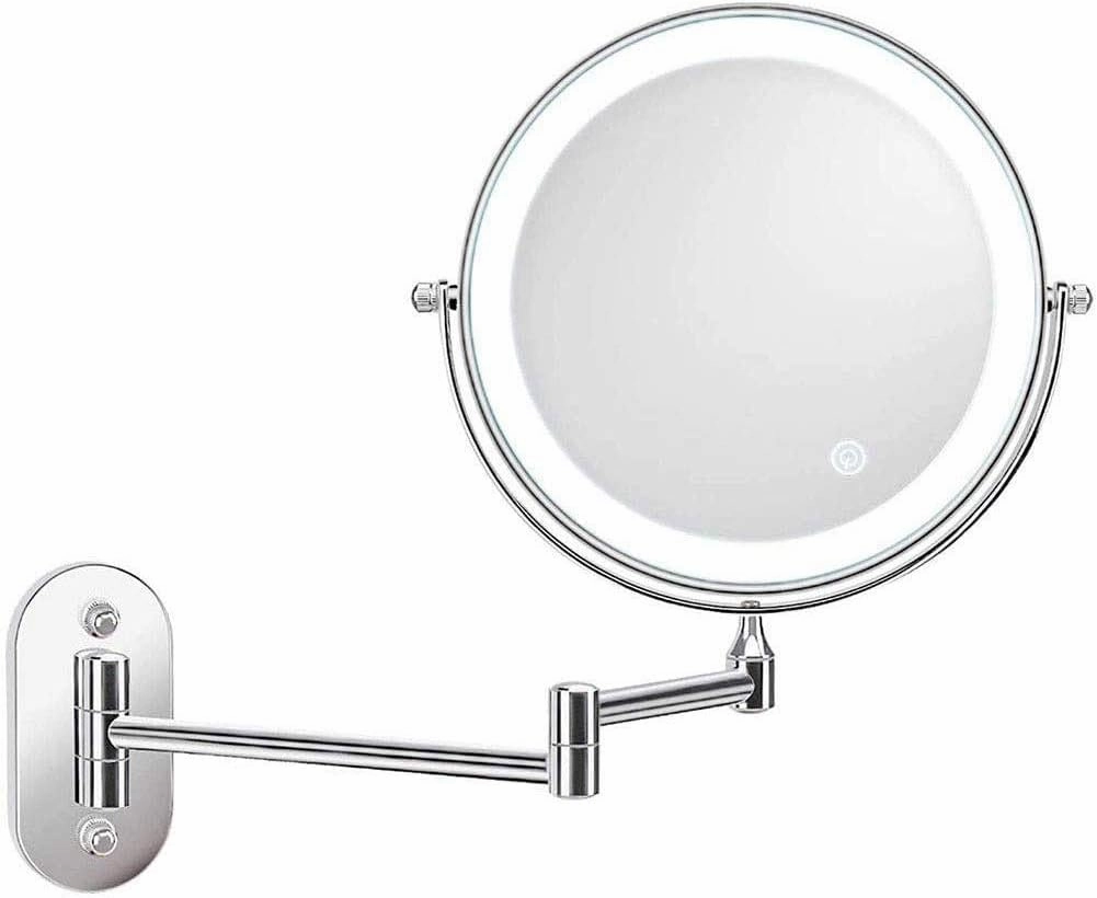 Makeup Mirror Magnification, 8-inch Bathroom Mirror Wall Mounted Two-Sided 10X Magnification LED Touch Dimming