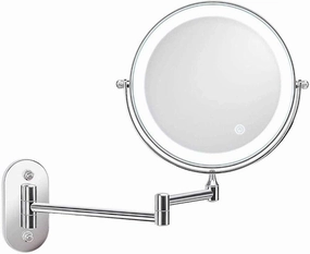 Makeup Mirror Magnification, 8-inch Bathroom Mirror Wall Mounted Two-Sided 10X Magnification LED Touch Dimming