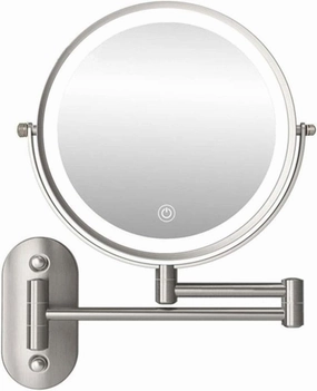 Makeup Mirror Wall Mounted Makeup Mirror 5X Magnification Double Sided Folding LED Bathroom Mirror with 3 Color Lights Retractable 360° Swivel Illuminated Vanity Mirror, USB Rechargeable, 8 Inch