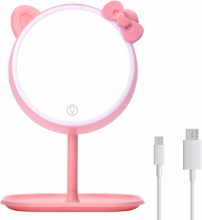 Makeup Mirror with LED Light 7'' Desk Cosmetic Mirror Rechargeable, Touch Sensor Make Up Table Mirror with 3 Colors Lighting for Office, Travel, Bedroom, Bathroom