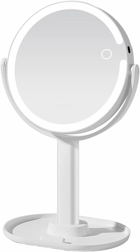 Makeup Mirror with Lights, Lighted Makeup Mirror 1x/10X Magnifying Mirror, Rechargeable 3 Color Lights & Adjustable Brightness LED Vanity Mirror, 360° Rotation Detachable Travel Make Up (White)