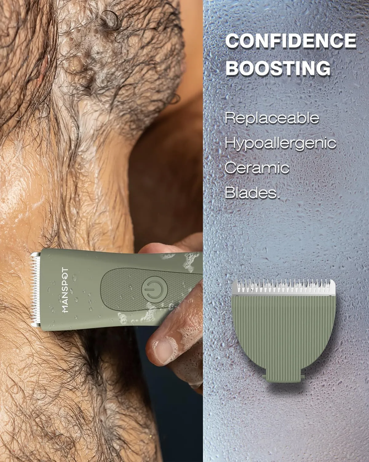 MANSPOT Manscape Pubic Hair Trimmer for Men and Women, Electric Ball Trimmer Pubic Trimmer Shaver,Hypoallergenic Ceramic Blade Heads,Waterproof Wet/Dry Groin Shaver,20 Times Usage,No Nick,No Burn