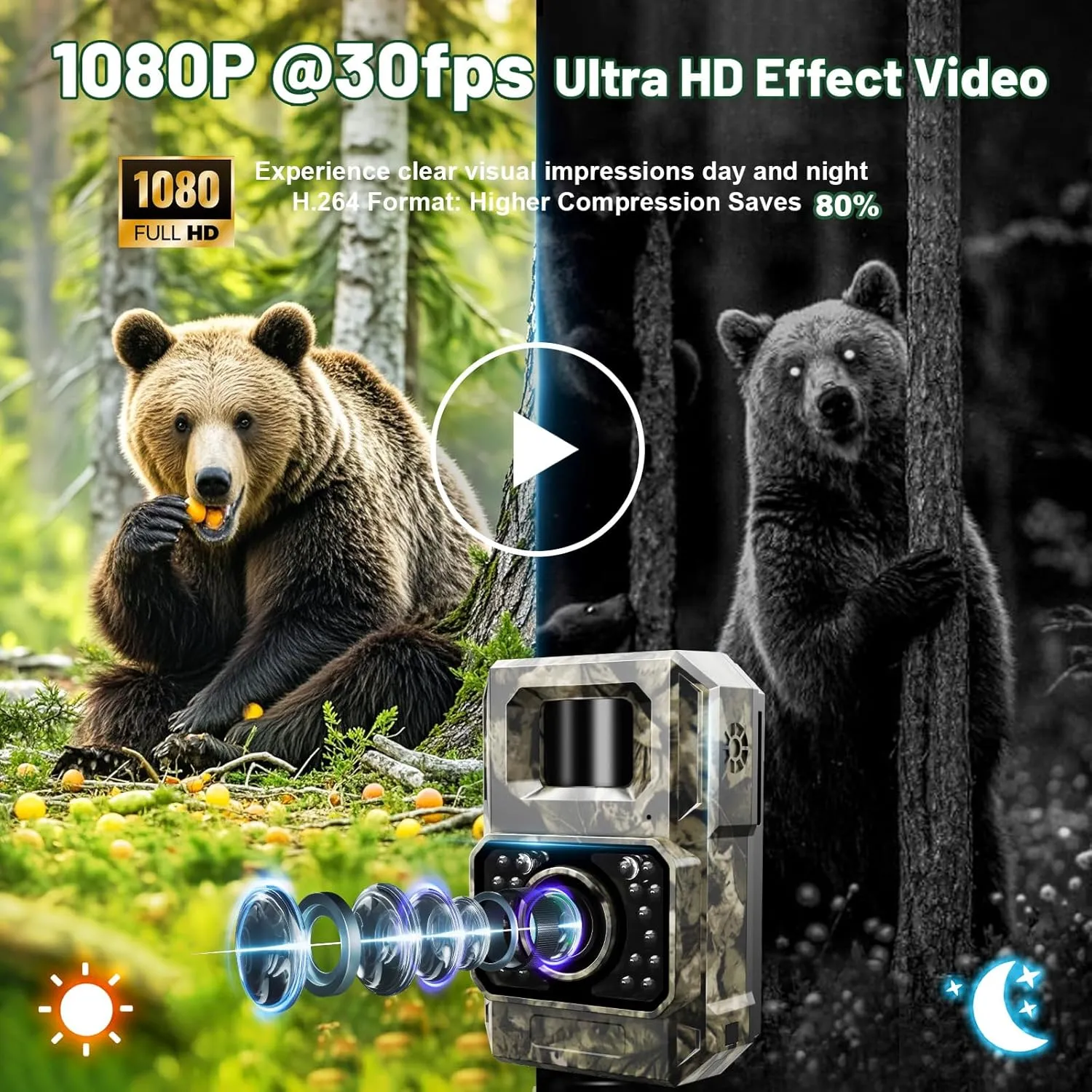 MAXDONE Trail Camera Bluetooth Game Camera, 2000mAh Built-in Battery Rechargeable Power Hunting Cameras with Night Vision Trail Cam Bluetooth 48MP Wildlife Cameras Wi-Fi Deer Cams (No Screen)