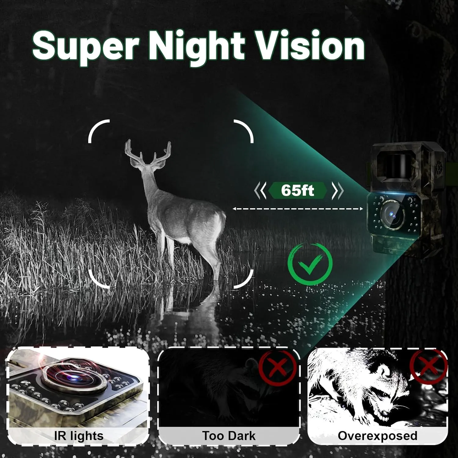 MAXDONE Trail Camera Bluetooth Game Camera, 2000mAh Built-in Battery Rechargeable Power Hunting Cameras with Night Vision Trail Cam Bluetooth 48MP Wildlife Cameras Wi-Fi Deer Cams (No Screen)
