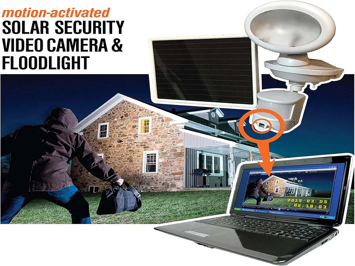 Maxsa 44643-CAM-WH Solar Security Video Camera and Spotlight-White