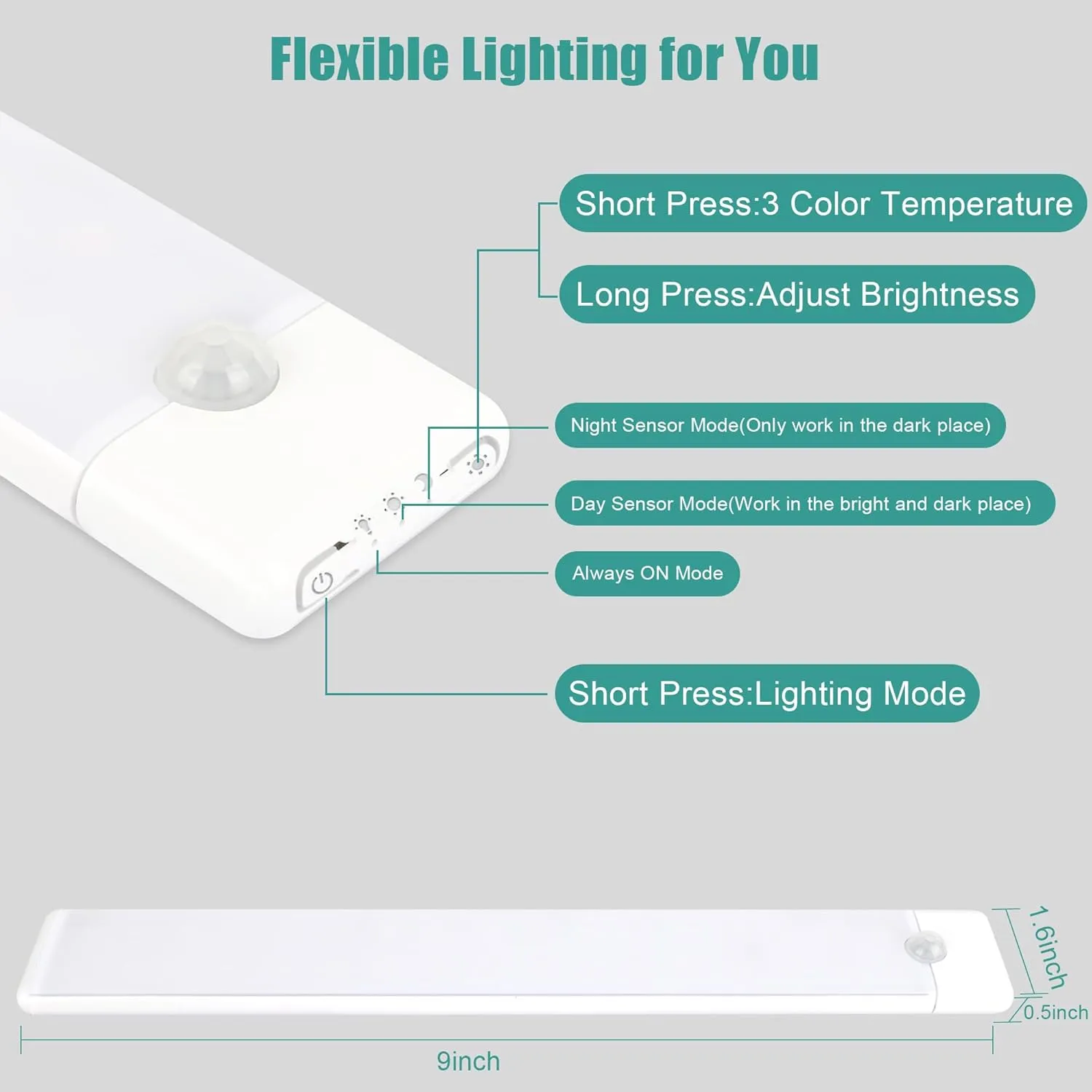 maylit 6 Pack Under Cabinet Lighting, 3 Color Temps Motion Sensor Light Indoor, Rechargeable Battery Operated Lights, Wireless Magnetic Light Bar for Kitchen Counter Closet Stair Shelf Display