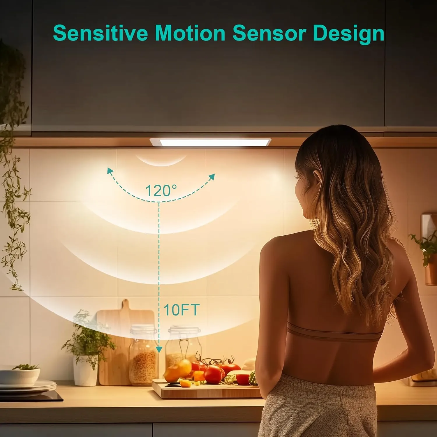 maylit 6 Pack Under Cabinet Lighting, 3 Color Temps Motion Sensor Light Indoor, Rechargeable Battery Operated Lights, Wireless Magnetic Light Bar for Kitchen Counter Closet Stair Shelf Display