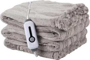 McJaw Electric Blanket Heated Full Size,72''x84'' Faux Fur Blanket with 10 Hour Auto Off & 4 Heating Levels, Machine Washable, Light Brown