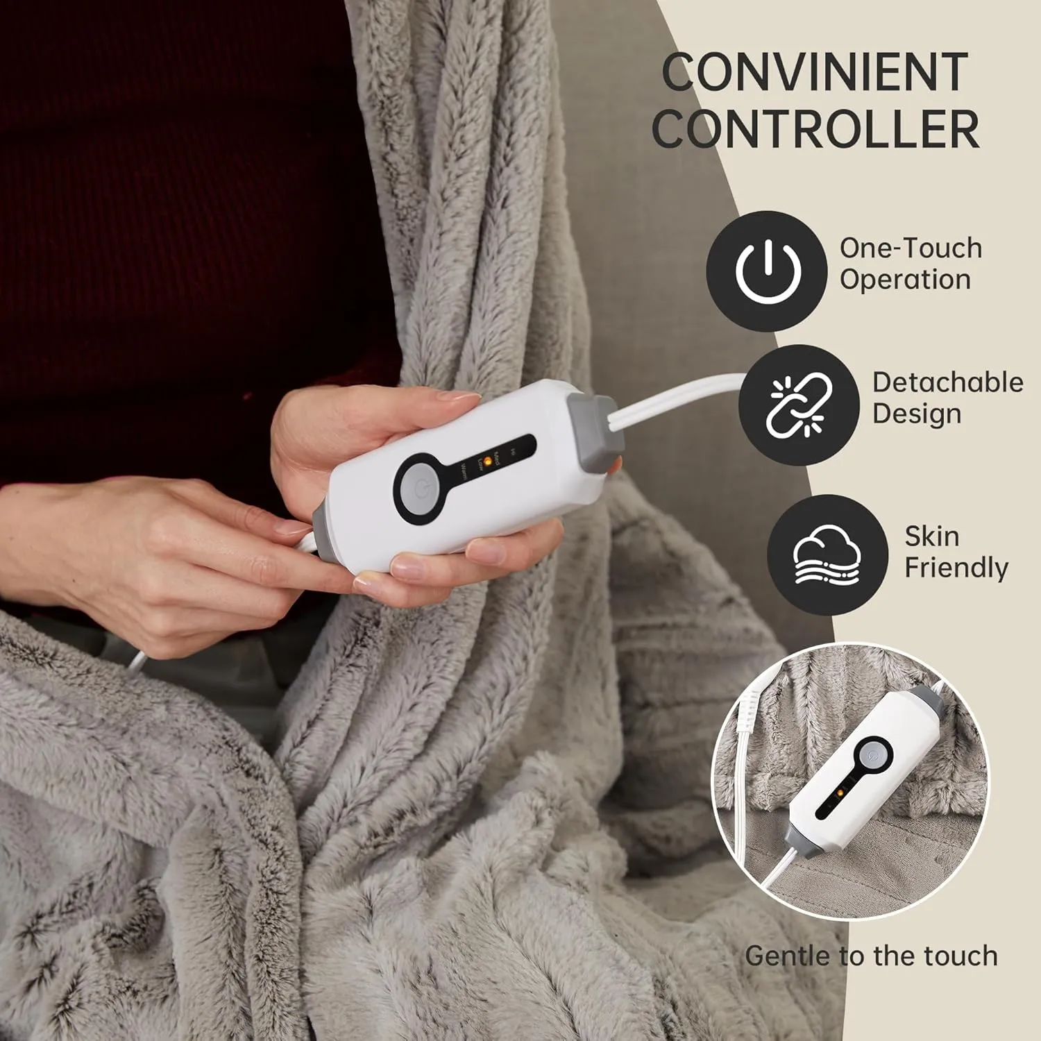 McJaw Electric Blanket Heated Full Size,72''x84'' Faux Fur Blanket with 10 Hour Auto Off & 4 Heating Levels, Machine Washable, Light Brown