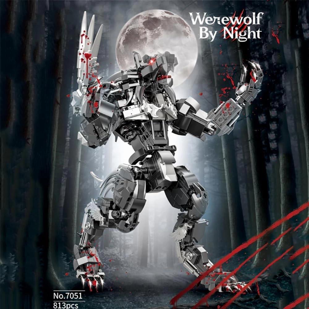 Mechanical Werewolf Building Blocks Set,MOC Werewolf of The Night Model Building Kit -Wolf Display Stand, Gift Idea for Collectors Adults, 813 Pieces