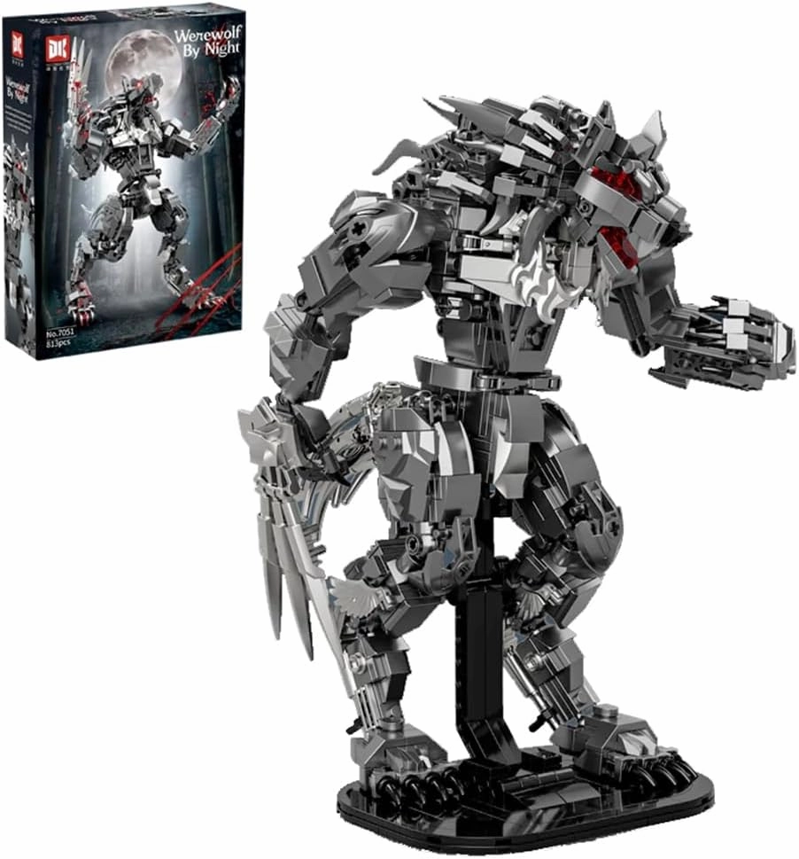 Mechanical Werewolf Building Blocks Set,MOC Werewolf of The Night Model Building Kit -Wolf Display Stand, Gift Idea for Collectors Adults, 813 Pieces