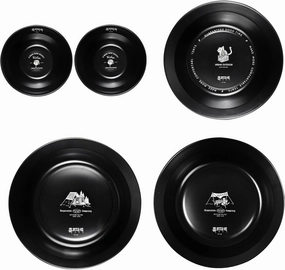 Medium Stainless Steel Plate Portable Non-stick Dinnerware for Youth, Adults, Family, Camping, Hiking, Beach, Outdoor Use 7.09 inch Black (5 packs set black)