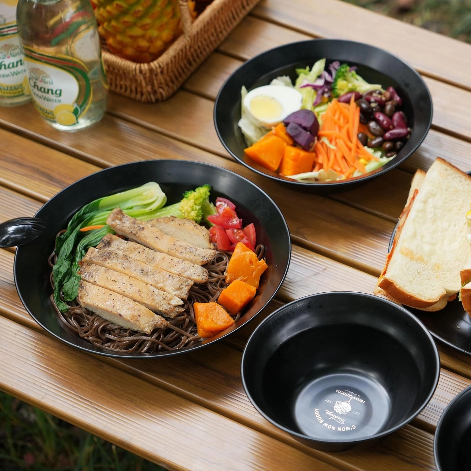 Medium Stainless Steel Plate Portable Non-stick Dinnerware for Youth, Adults, Family, Camping, Hiking, Beach, Outdoor Use 7.09 inch Black (5 packs set black)