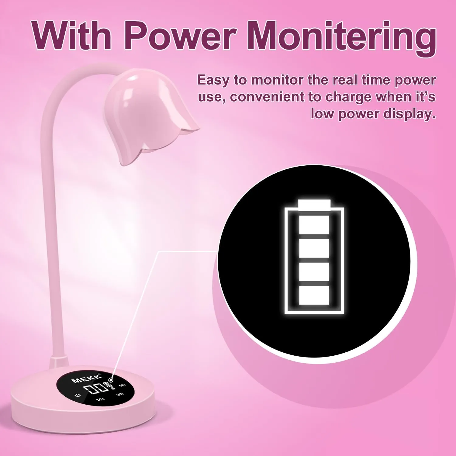 MEKK Gooseneck UV Nail Lamp Cordless Small UV Light for Nails with Sensor,Professional Flash Cure Gel Nails Light 30W Mini Gel Nail Lamp with Three Timers (10s/30s/60s) Salon & Home DIY Use-Pink