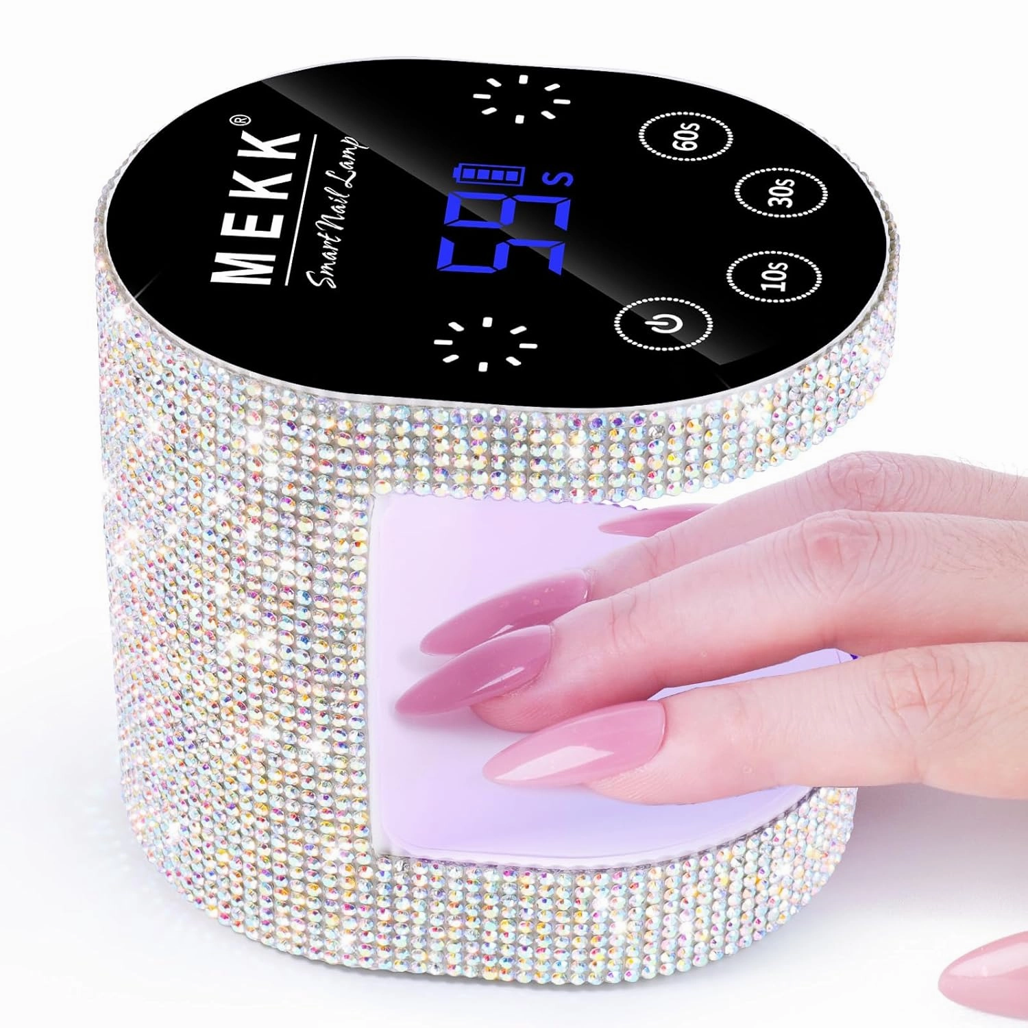 MEKK Cordless Mini UV Light for Gel Nails - 24W Rechargeable Mini UV LED Nail Lamp with Touch Control & Auto Sensor,Diamond Flash Cure Lamp,4 Timers,Portable Nail Light for Salon & Home-Diamond White