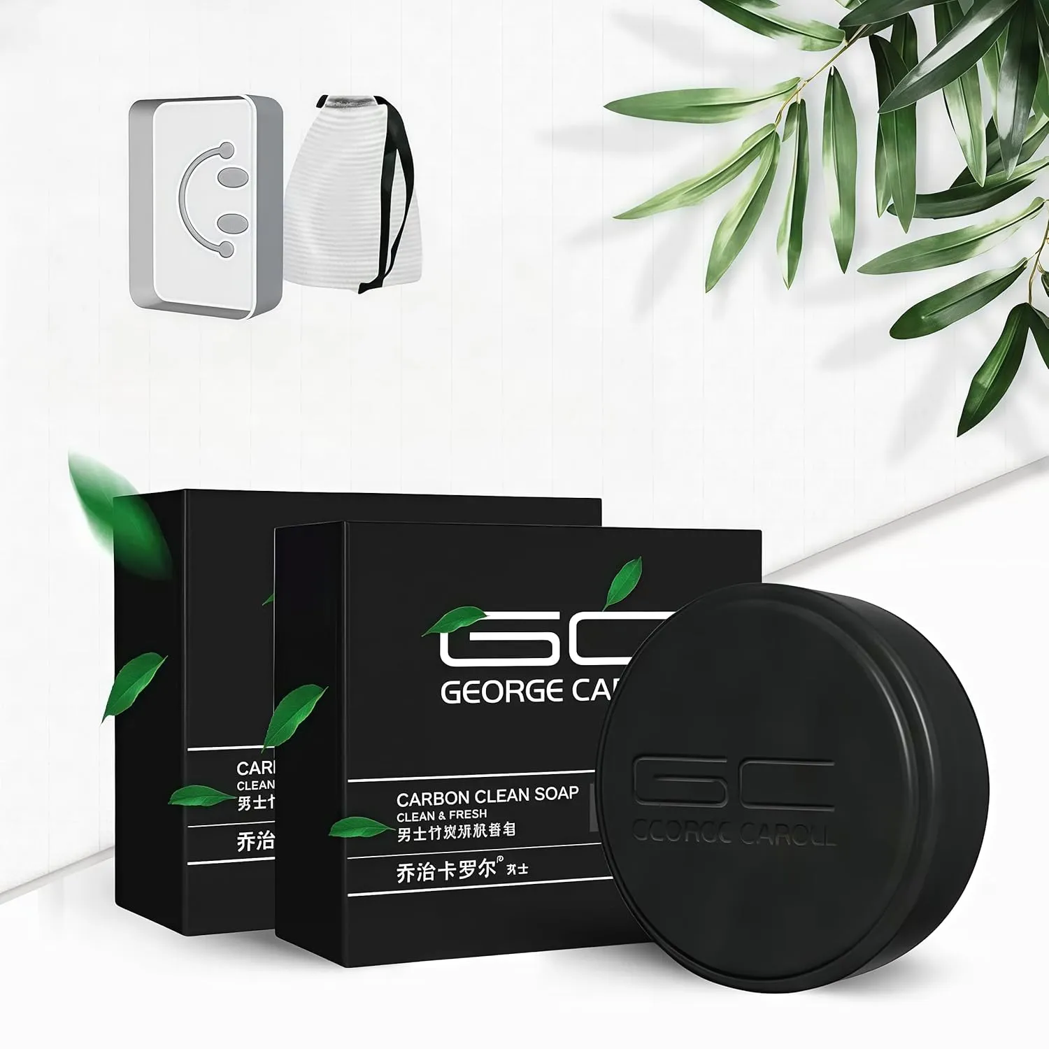 Men's 3-in-1 Bamboo Charcoal Soap Bar - Oil Control, Long-Lasting Freshness | Face, Body & Hair Cleanser | Natural Exfoliating Soap with Free Mesh Pouch (No Additives, Vegan-Friendly) (2)