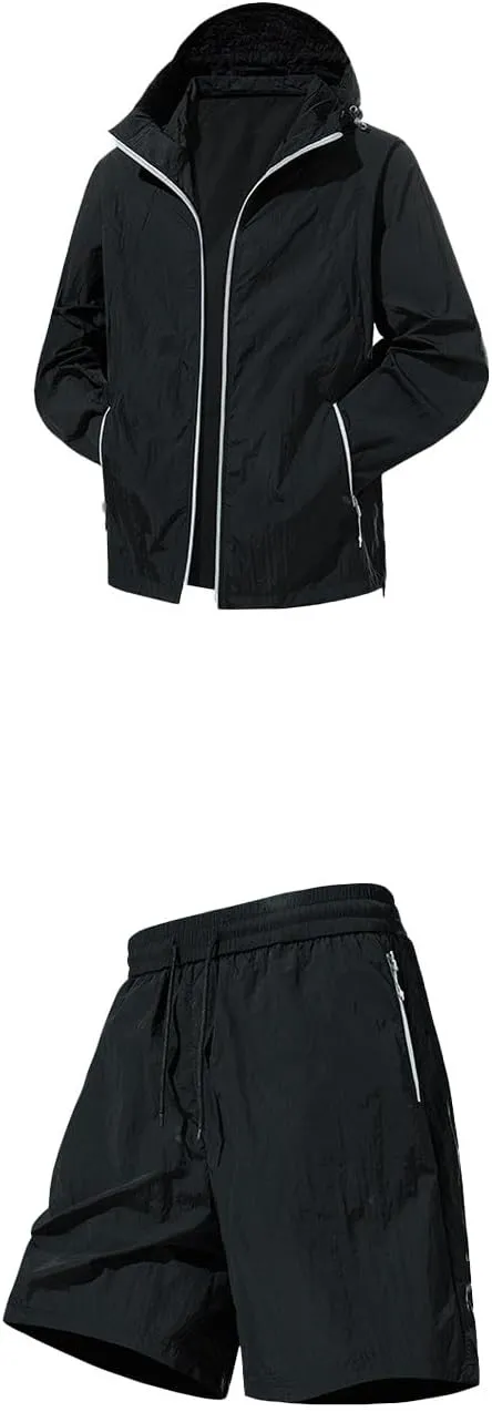 Men's Outdoor Sun Suit Lightweight Summer Hooded Jacket with Short Sleeve for Hiking Travel and Casual Wear