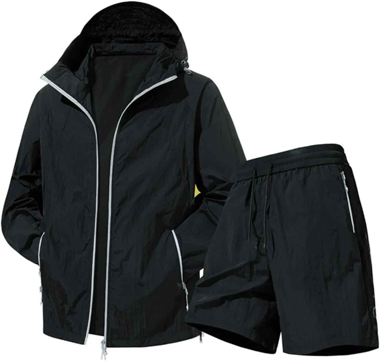 Men's Outdoor Sun Suit Lightweight Summer Hooded Jacket with Short Sleeve for Hiking Travel and Casual Wear