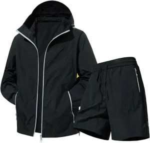 Men's Outdoor Sun Suit Lightweight Summer Hooded Jacket with Short Sleeve for Hiking Travel and Casual Wear