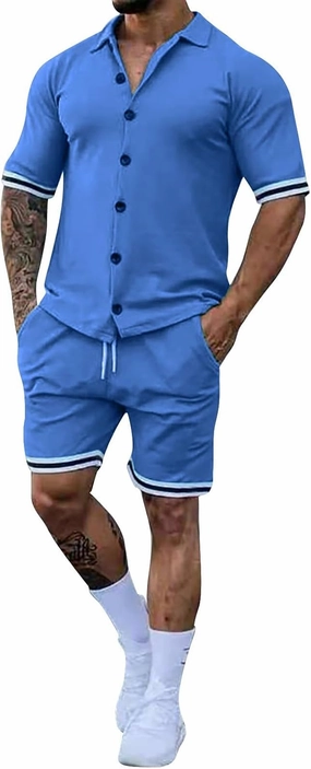 Mens Summer Tracksuit 2 Piece Sets for Men Slim Fit Button Down Short Sleeve Shirt and Shorts Set Beach Vocation Tracksuits