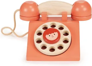 Mentari Toys - Ring Ring Telephone - Solid Wood Retro Chorded Dial Phone for Toddlers - Pretend Play Toy Telephone - Boost Communication Skills and Language Development - Age 2 