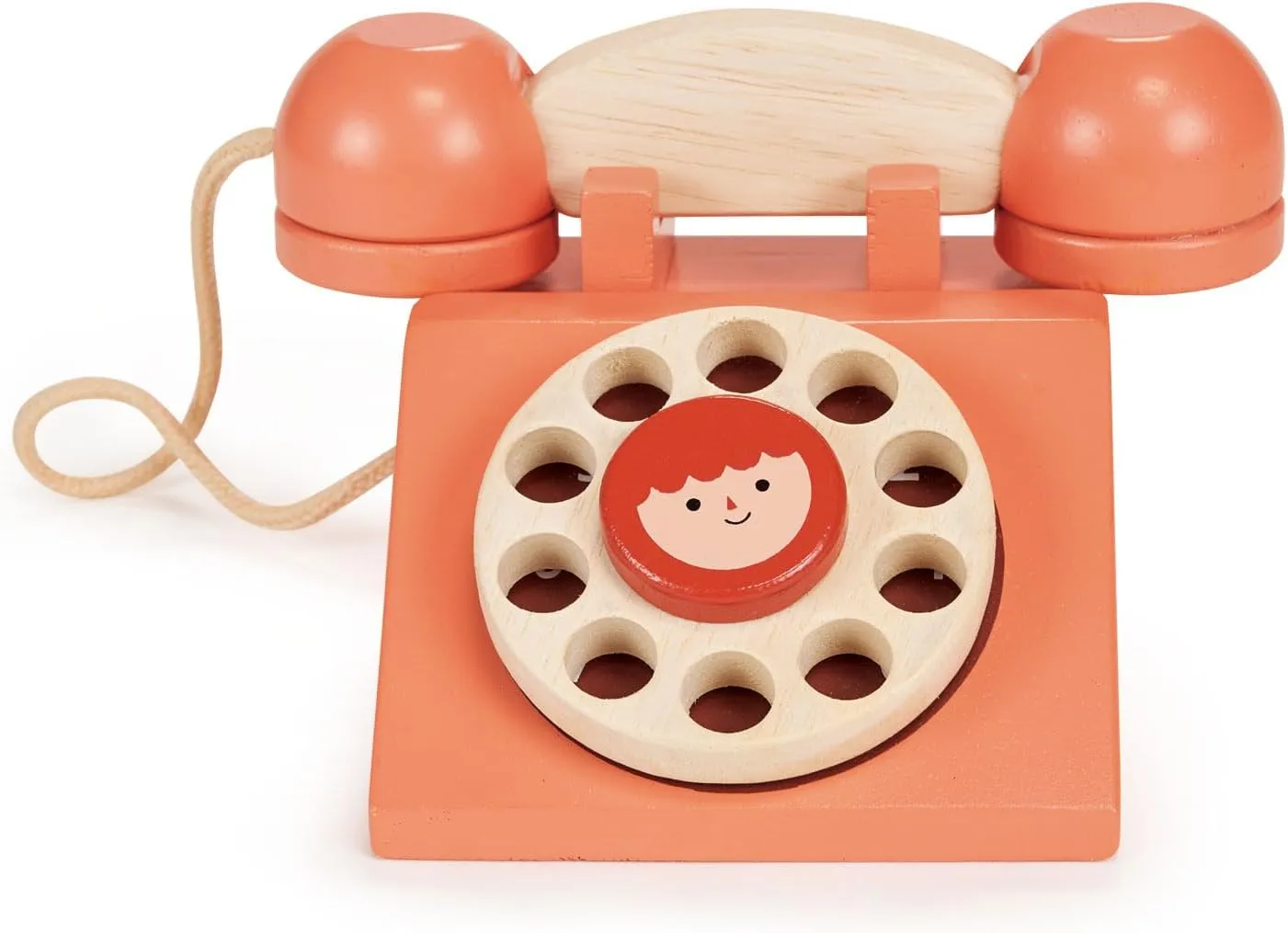 Mentari Toys - Ring Ring Telephone - Solid Wood Retro Chorded Dial Phone for Toddlers - Pretend Play Toy Telephone - Boost Communication Skills and Language Development - Age 2 