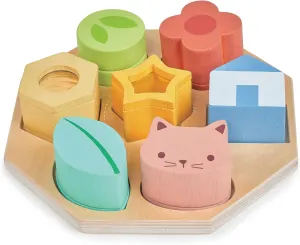 Mentari Toys - Sensory Activity Tray - 8pc Montessori Toy - Wooden Sensory Pieces with Shape Sorting Base - Boost Fine Motor Skills and Hand-Eye Coordination - Early Development Toy - Age 2 