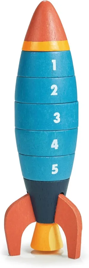 Mentari Toys - Stacking and Counting Rocket - 10pcs Space-Themed Ring Stacker Toddler Toy - Wooden Stacking Rings - Boost Fine Motor Skills and Early Counting Skills - Toddler Educational Toy - Age 3 
