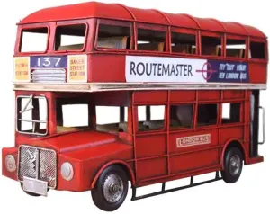 Metal Vehicles Toys for Large Vehicles Creative Home Furnishings Bus Tin Double-Decker Bus Model Desktop Furnishings Home Or Office Décor