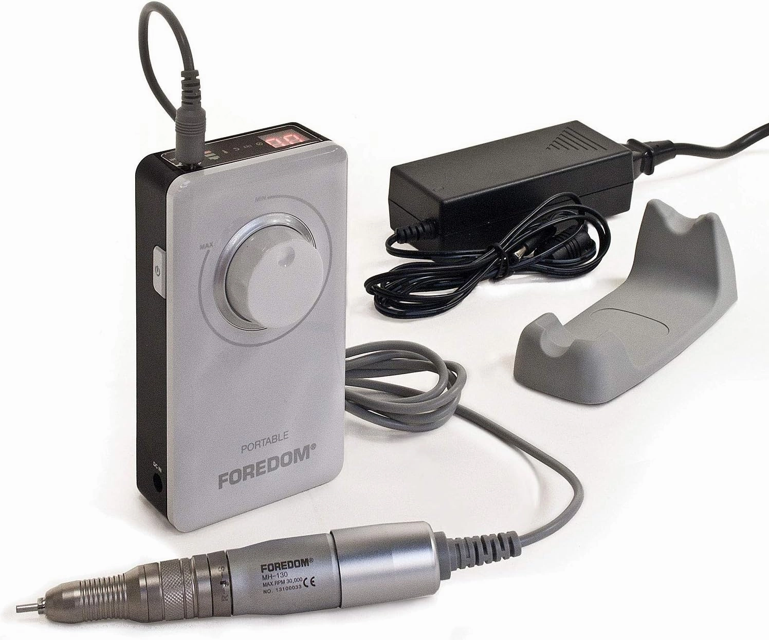 Micromotor Kit Battery operated or plug in w/Rotary Handpiece MH-130 w/ 1/8” Collet, Control Box & Handpiece Cradle HP4-933