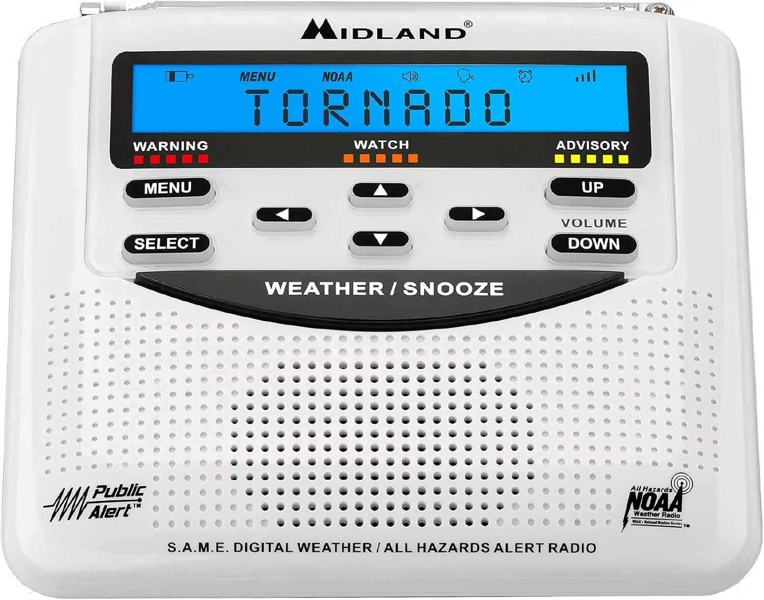 Midland - WR120B - NOAA Emergency Weather Alert Radio - Localized Programming, Trilingual Display, 60  Emergency Alerts, Alarm, Selectable Alert Tone