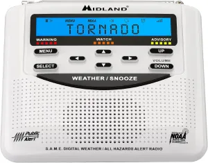 Midland - WR120B - NOAA Emergency Weather Alert Radio - Localized Programming, Trilingual Display, 60  Emergency Alerts, Alarm, Selectable Alert Tone