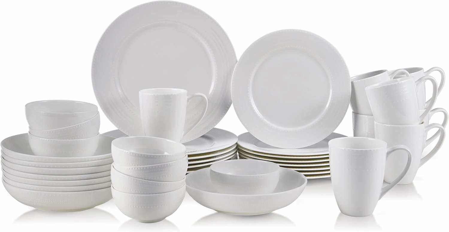 Mikasa Annabele Bone China Lightweight Chip Resistant 40-Piece Dinnerware Set, Service For 8,White