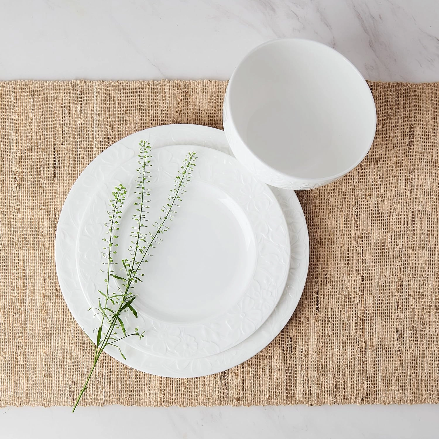 Mikasa Claire Floral Bone China Lightweight Chip Resistant 12 Piece Dinnerware Set, Service for 4, White
