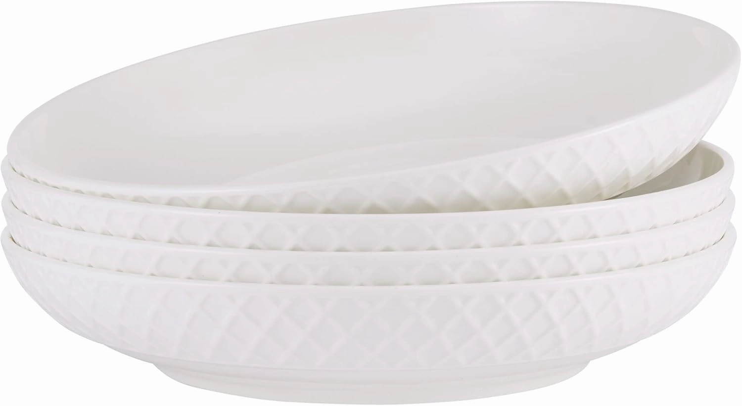 Mikasa Trellis Bone China Lightweight Chip Resistant Set of 4 Pasta Bowls Set, 8 inch, 37 ounces,White