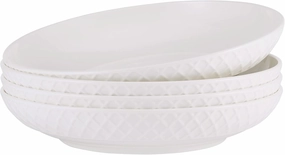 Mikasa Trellis Bone China Lightweight Chip Resistant Set of 4 Pasta Bowls Set, 8 inch, 37 ounces,White