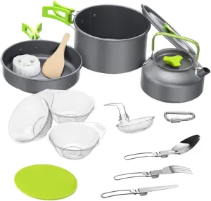 Mikinona 1Set Camping Cookware Kit Lightweight Outdoor Cooking Durable and Wear Resistant Multi Functional for Camping Hiking and Backpacking Assorted Color